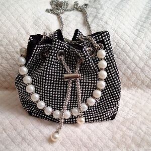 Elegant Black and Silver Beaded Women's Bag